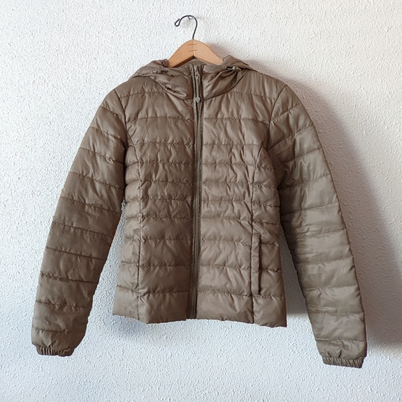 Simons packable cropped light puff jacket in taupe/khaki - Picture 2 of 6